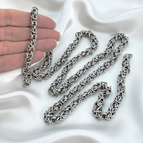 6mm Silver Byzantine Chain Stainless Steel Necklace 40 Inches Heavy Link NWOT - Picture 6 of 8